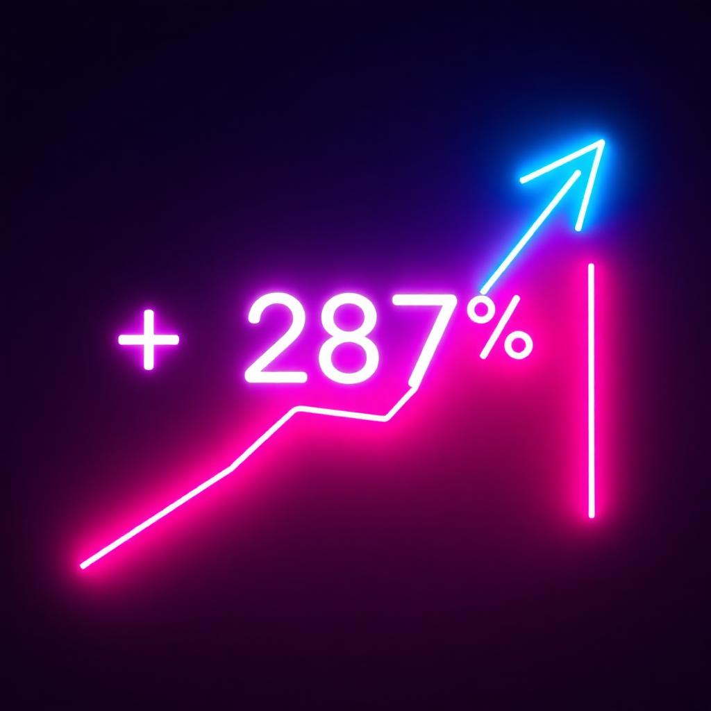 Neon growth chart illustrating +287% lead increase